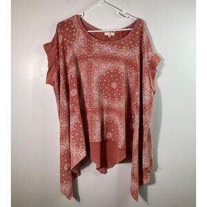 Womens Easel Lagenlook Boho Terry Cover Poncho S Oversized Pink White Cotton Spa